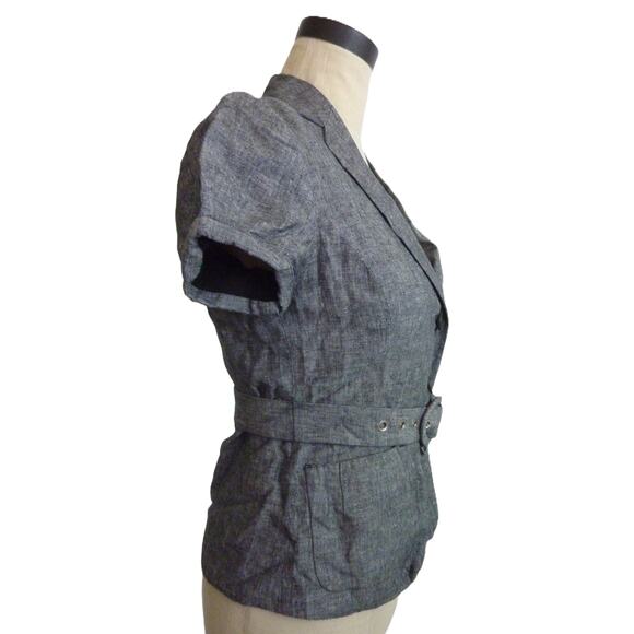 Banana Republic Blue Chambray Short Sleeve Blazer Jacket Petite 4P - Picture 2 of 6
